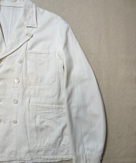 1940s French double breasted white moleskin work jacket