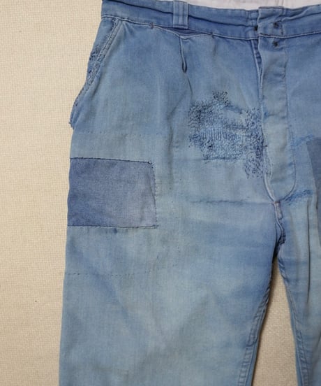 1960s French cotton twill boro work pants