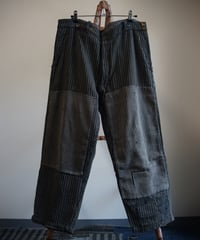 1940s French cotton× silk stripe work trousers “boro“
