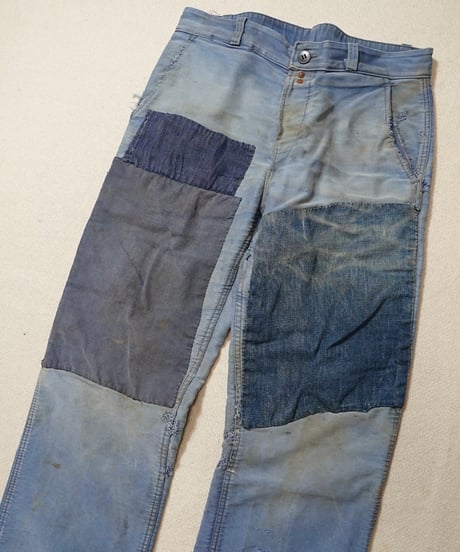 1950s French patchwork blue moleskin pants