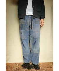 1940s French cotton twill blue work pants “patchwork“