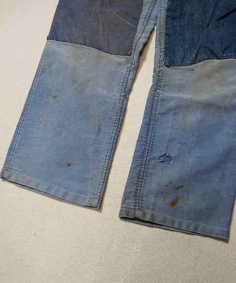 1950s French patchwork blue moleskin pants