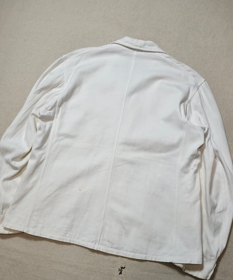 1940s French double breasted white moleskin work jacket