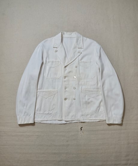 1940s French double breasted white moleskin work jacket