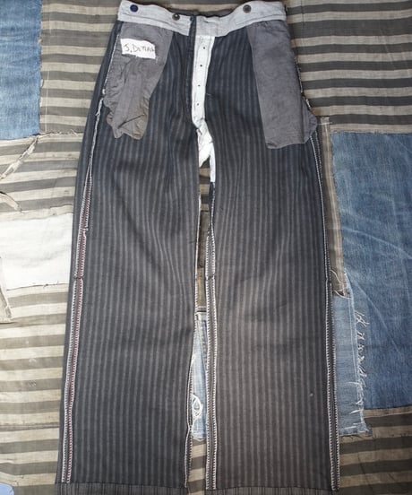1940~50s French wool×cotton stripe slacks
