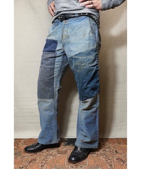 1950s French patchwork blue moleskin pants
