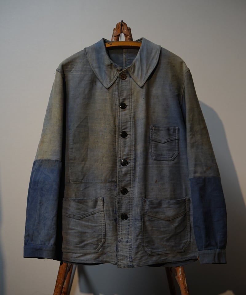 雰囲気抜群 大きめサイズ ブルーモールスキン ジャケット 40's】French Vintage Blue Moleskin Work Jacket 
