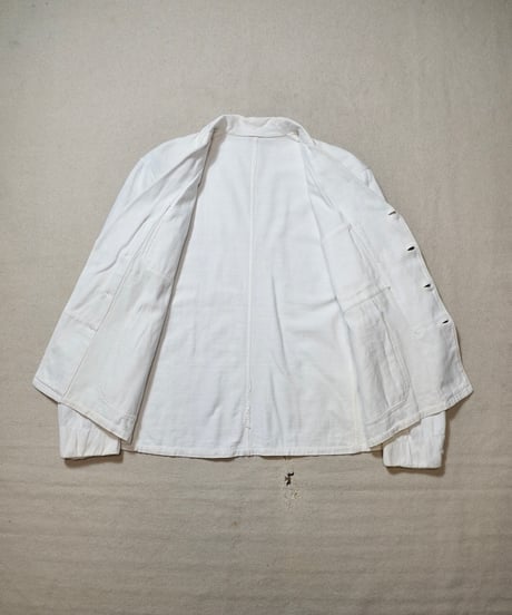 1940s French double breasted white moleskin work jacket