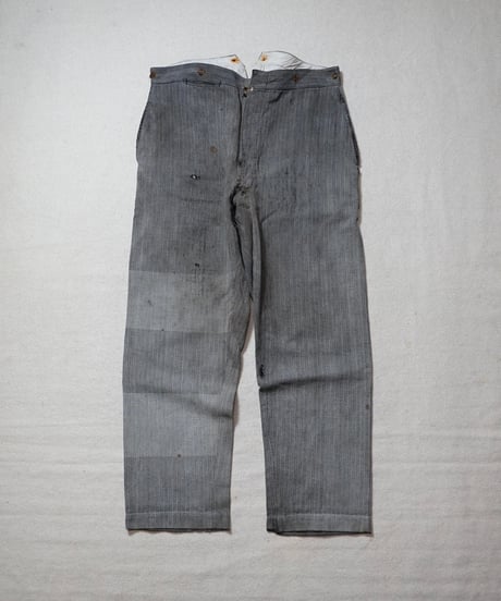 1930~40s French black chambray herringbone work pants