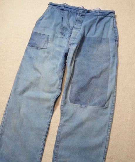 1960s French cotton twill boro work pants