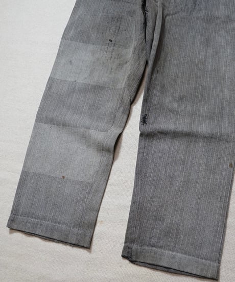 1930~40s French black chambray herringbone work pants