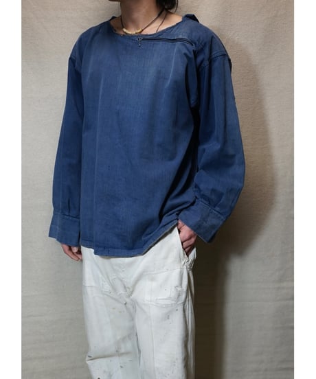 1960s French cotton serge hooded work smock
