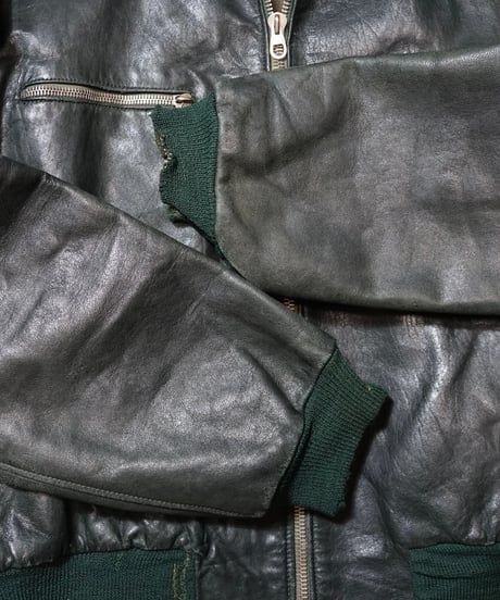 1950s German deep green motorcycle leather jacket