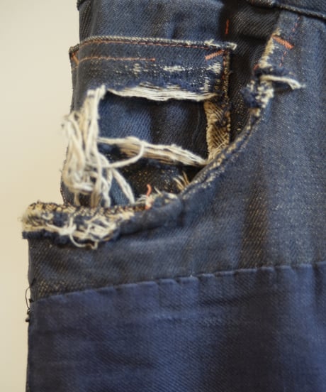 1950s French work denim trousers “boro”