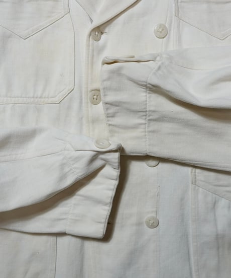 1940s French double breasted white moleskin work jacket