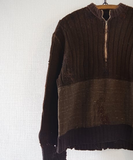 1930s German half zip knit sweater “crazy repair”