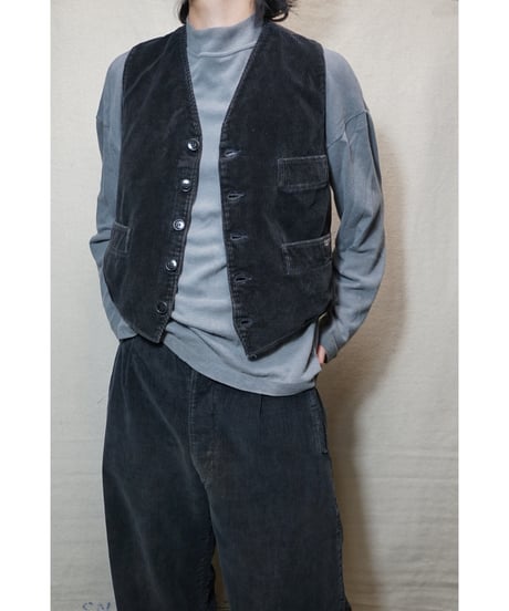 1940~50s French black corduroy famers work gilet
