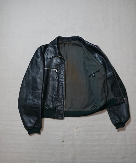 1950s German deep green motorcycle leather jacket