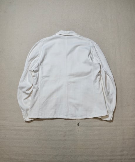 1940s French double breasted white moleskin work jacket