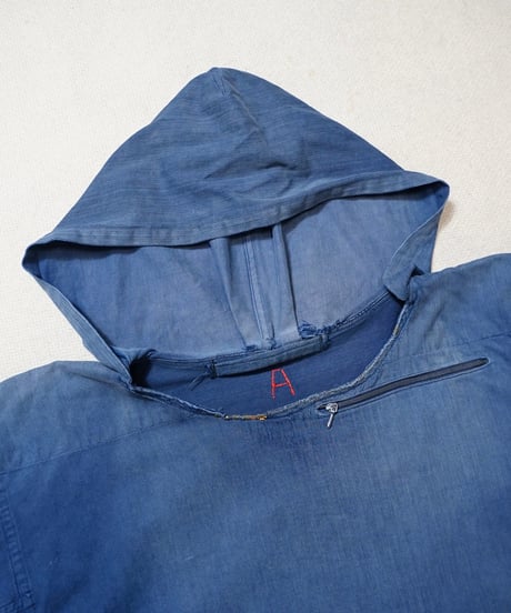1960s French cotton serge hooded work smock