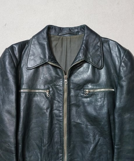 1950s German deep green motorcycle leather jacket
