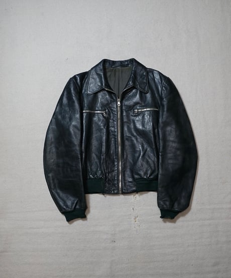 1950s German deep green motorcycle leather jacket