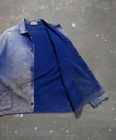 1960s French faded blue work jacket made in Vietnam “Lotus”