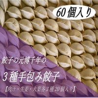 餃子の元博千年の3種手包み冷凍餃子60個入り(肉汁、大葉、生姜)