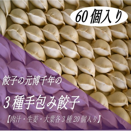 餃子の元博千年の3種手包み冷凍餃子60個入り(肉汁、大葉、生姜)
