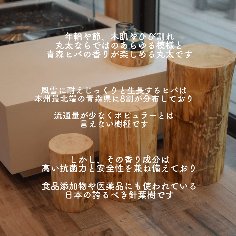 高さが選べる 青森ヒバの小さな丸太 太さサイズM（直径16cm〜18cm程度