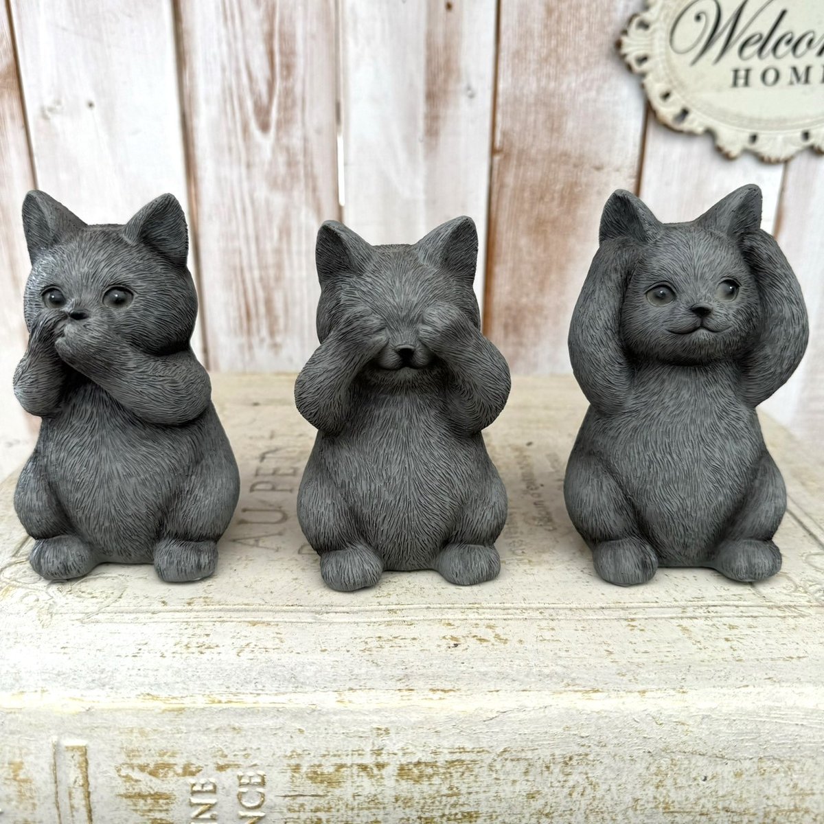 見ざる』『聞かざる』『言わざる』黒猫オブジェ | プチフルール ネット 