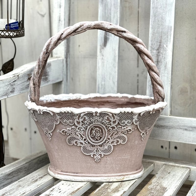 アンティークローズバスケット ローズレースバスケット アイボリー/ブルー/ピンク | プチフルール