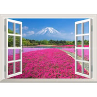 絵画風 壁紙ポスター (はがせるシール式) -窓の景色- 富士芝桜 富士山 本栖湖 富士芝桜まつり さくら 【窓仕様／トリックアート】 FJS-057MA1 (A1版 830mm×585mm)