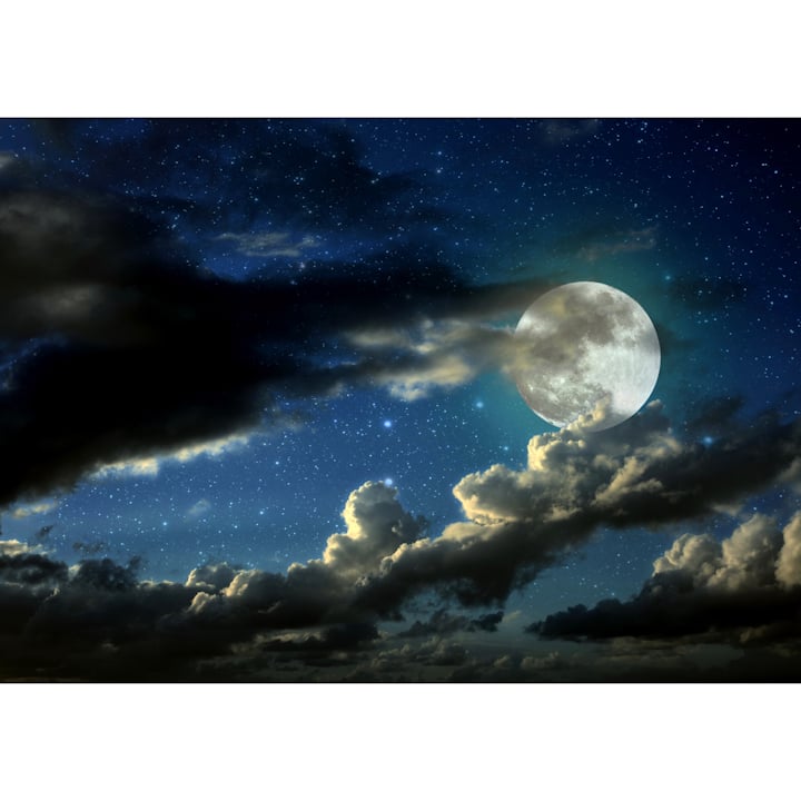 スーパームーン　青い薔薇と天使の絵 スーパームーン青い薔薇と天使の絵