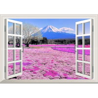 絵画風 壁紙ポスター (はがせるシール式) -窓の景色- 富士芝桜 富士山 本栖湖 富士芝桜まつり さくら 【窓仕様／トリックアート】 FJS-041MA2 (A2版 594mm×420mm)