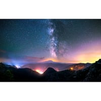 絵画風 壁紙ポスター (はがせるシール式) 天の川銀河と山麓の夜景 ミルキーウェイ 恒星 天体 ギャラクシー 神秘 キャラクロ GLXY-005W2 (ワイド版 603mm×376mm)