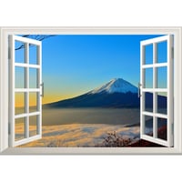 絵画風 壁紙ポスター (はがせるシール式) -窓の景色- 天晴れの富士山と雲海 富士山 開運 パワースポット【窓仕様／トリックアート】 FJS-001MA2 (A2版 594mm×420mm)