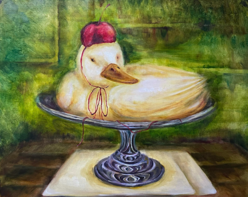 オリジナルイラスト　NO.3【プリンアラモード】　レトロ　原画　豆色紙 プリンちゃんをアラモードにするんでしょ！｜なみなみ・しずか