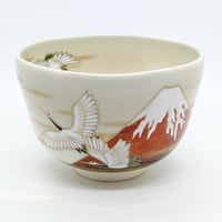 仁清赤富士に鶴抹茶碗