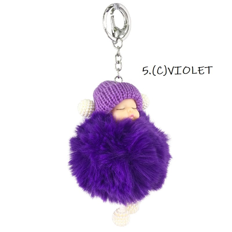 T74.[キーホルダー]ふわふわ ボンボン 赤ちゃん チャーム(C)アソート
