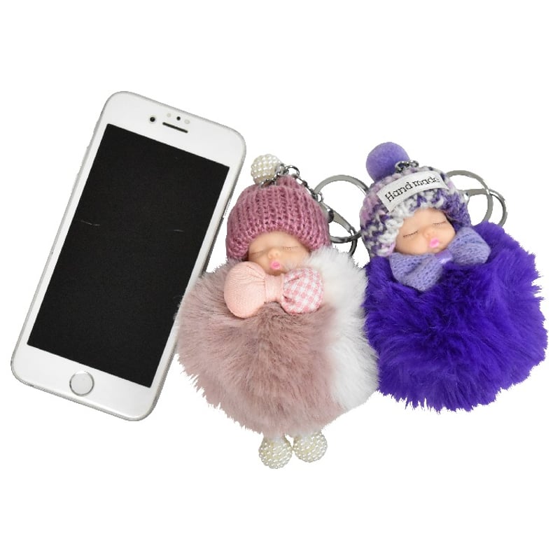 T62.[キーホルダー]ふわふわ ボンボン 赤ちゃん チャーム(A)アソート