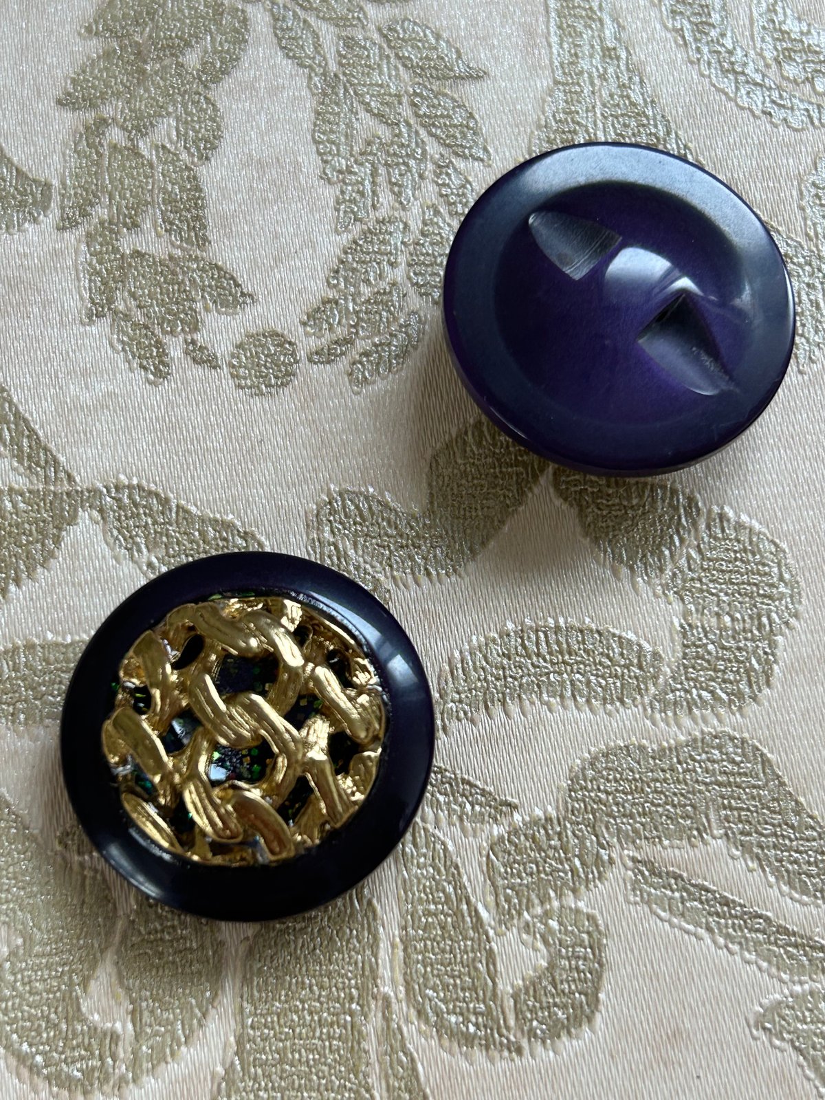 イタリア Vintageボタン パープル×ゴールド 22mm グリッター | Le Chate