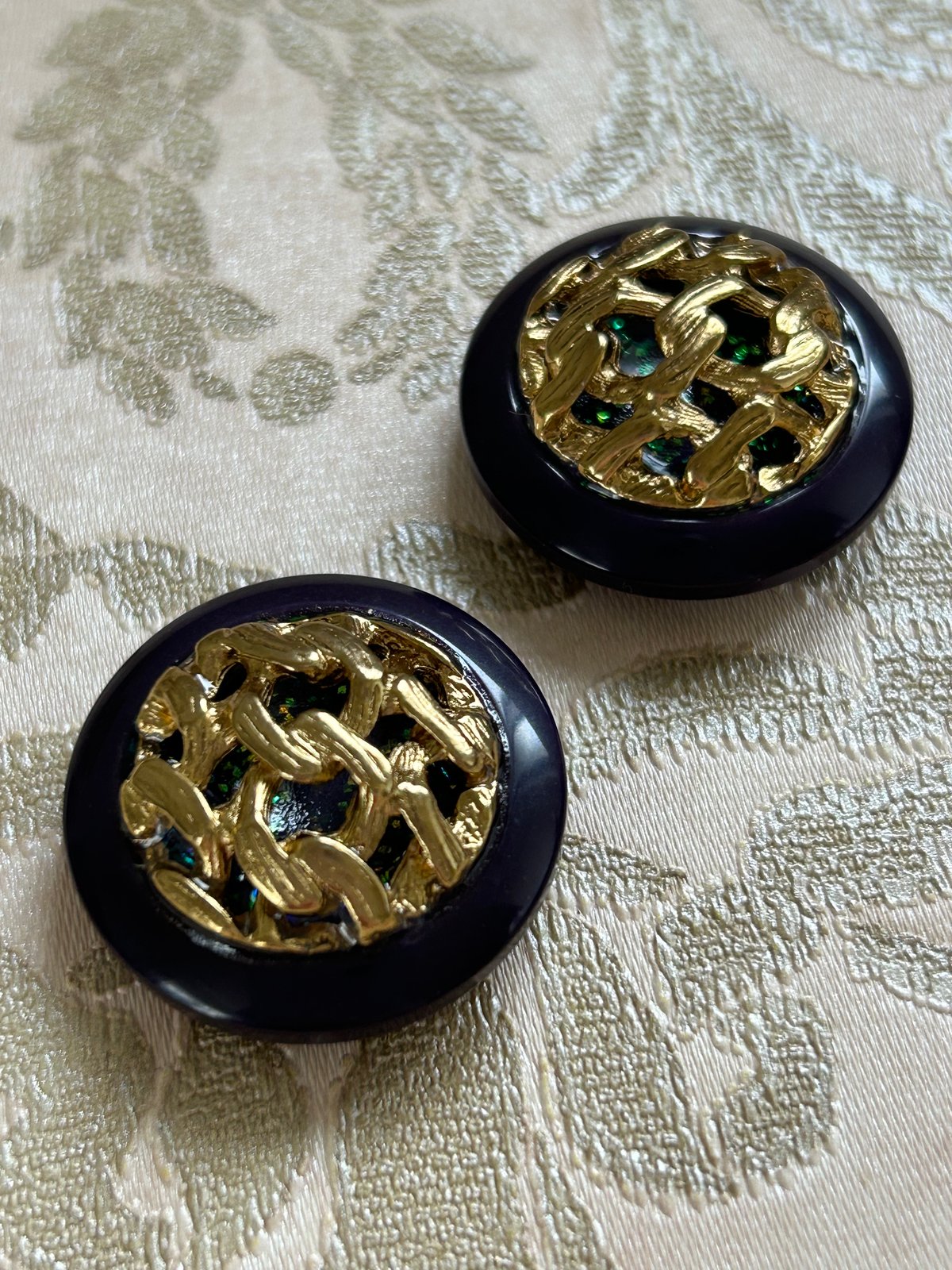 イタリア Vintageボタン パープル×ゴールド 22mm グリッター | Le Chate