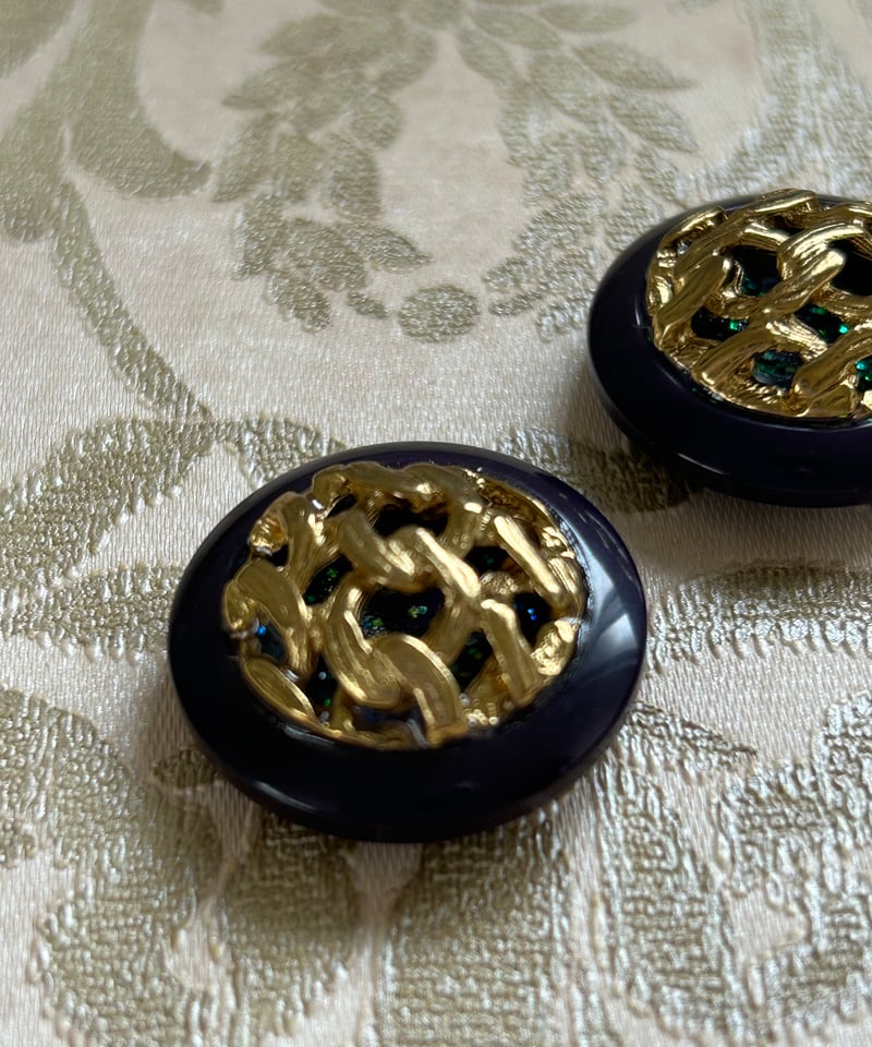 イタリア Vintageボタン パープル×ゴールド 22mm グリッター | Le Chate
