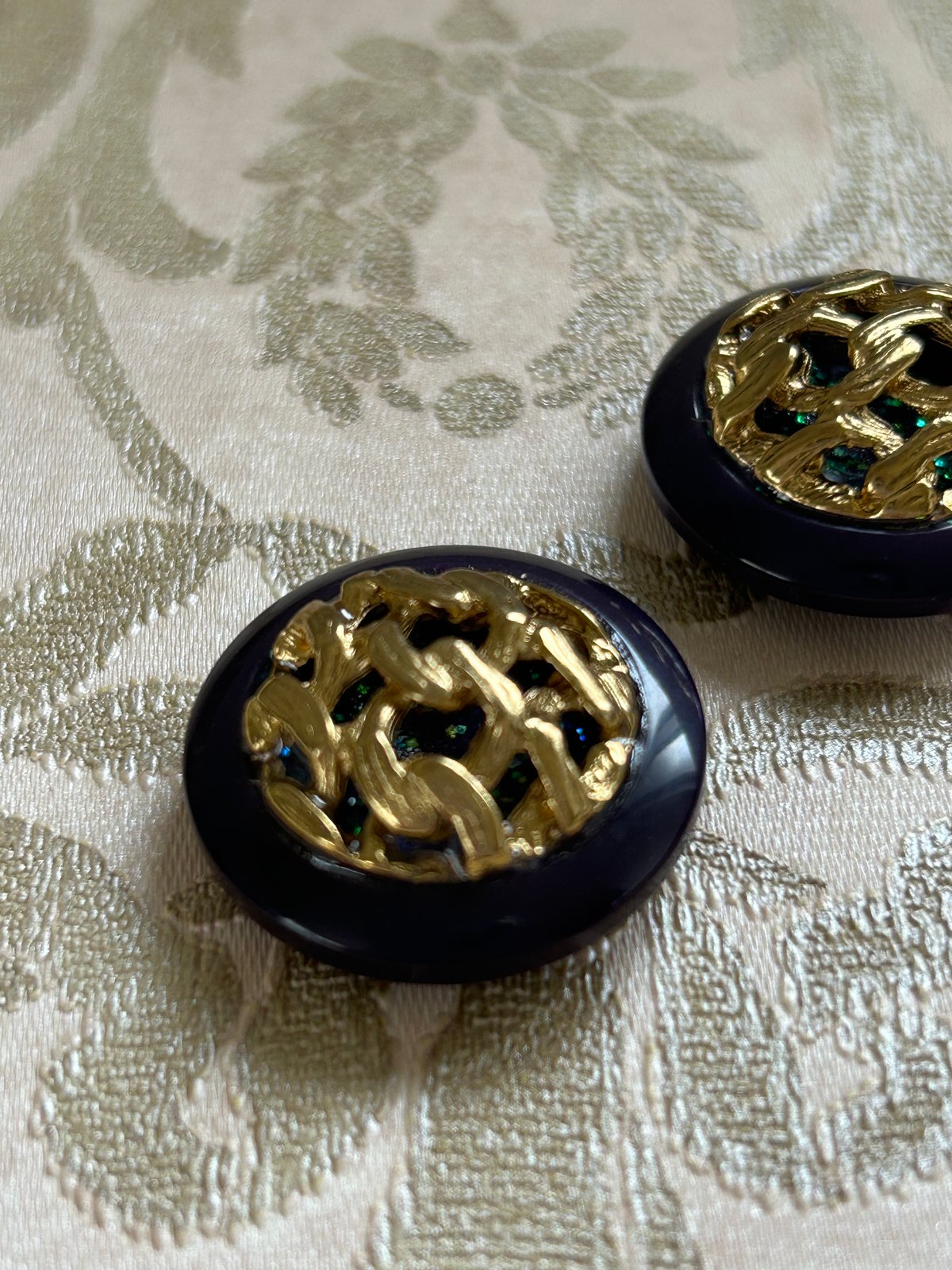 イタリア Vintageボタン パープル×ゴールド 22mm グリッター | Le Chate