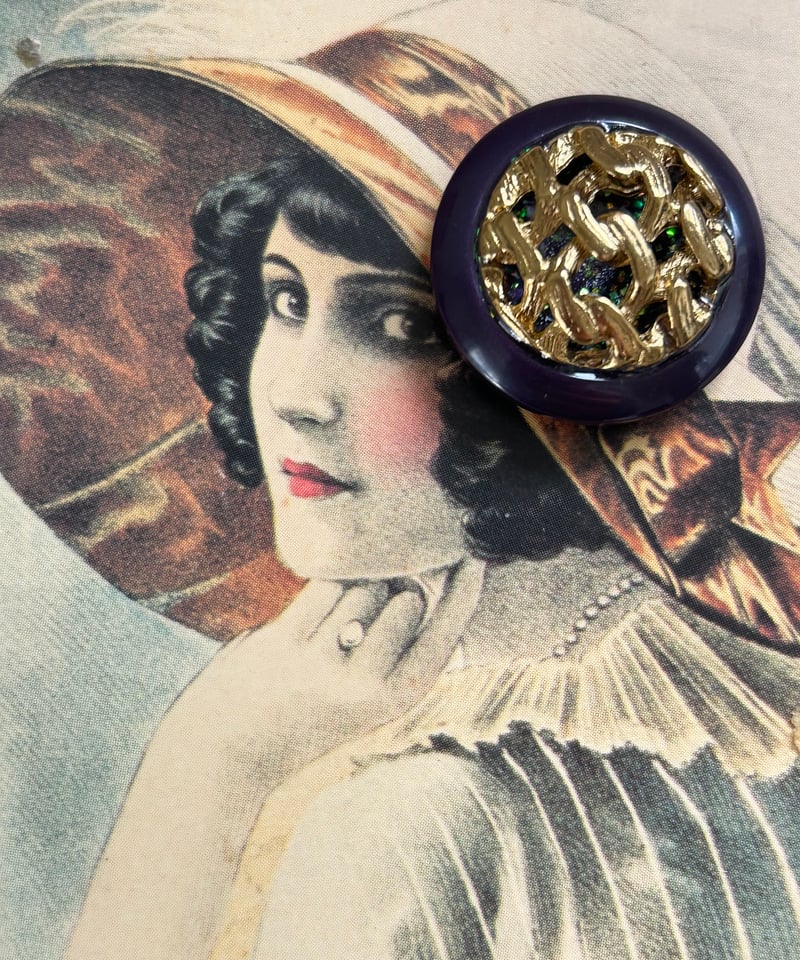 イタリア Vintageボタン パープル×ゴールド 22mm グリッター | Le Chate
