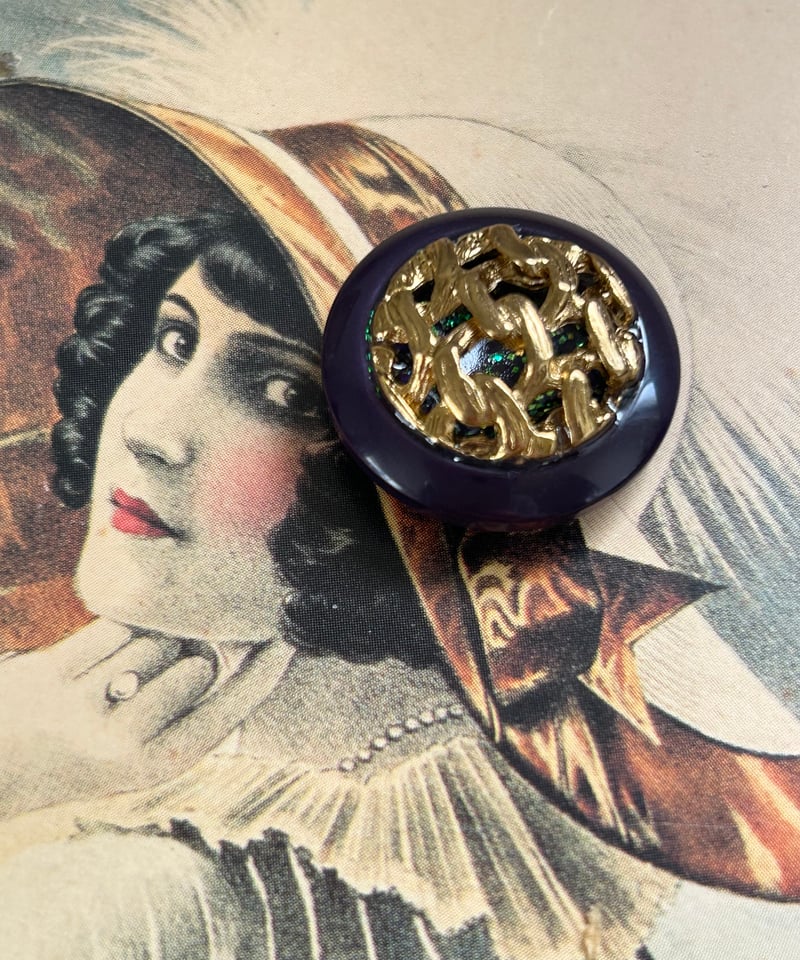 イタリア Vintageボタン パープル×ゴールド 22mm グリッター | Le Chate