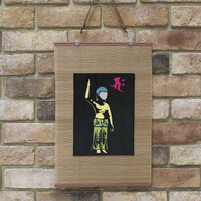 釈迦誕生仏 C ブッダ 梵字 刺繍 和風 壁掛け 壁飾り 掛け軸 