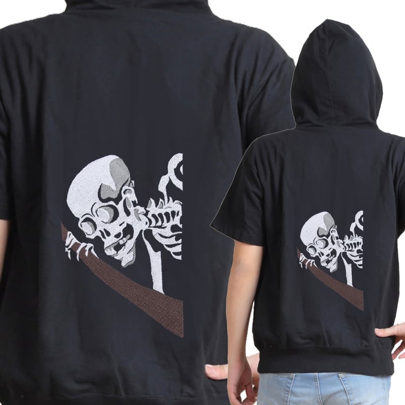 【リゾート美品】Papas総刺繍長袖シャツ 帽子とPの刺繍48M 歌川国芳 「相馬の古内裏」のがしゃどくろ 一勇斎国芳 刺繍パーカー