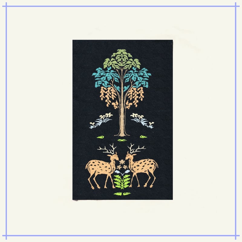 正倉院文様 鹿草木夾纈屏風 天平文様 刺繍 ストートバッグ (M 正倉院文様 鹿草木夾纈屏風 天平文様 刺繍 ストートバッグ (M